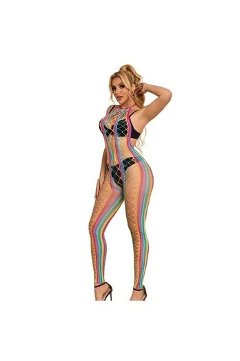 SUBBLIME - 952358 BODYSTOCKING CON COLLO ALTO IN RETE ARCOBALENO XS/M