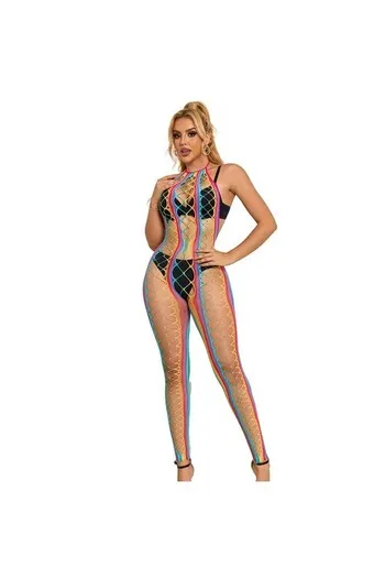 SUBBLIME - 952358 BODYSTOCKING CON COLLO ALTO IN RETE ARCOBALENO XS/M