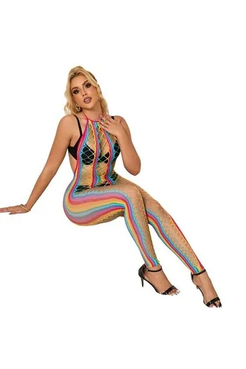 SUBBLIME - 952358 BODYSTOCKING CON COLLO ALTO IN RETE ARCOBALENO XS/M