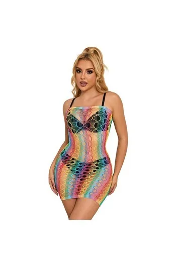 SUBBLIME - 952365 VESTITO A RETE CON SPALLE NUDE ARCOBALENO TAGLIA UNICA