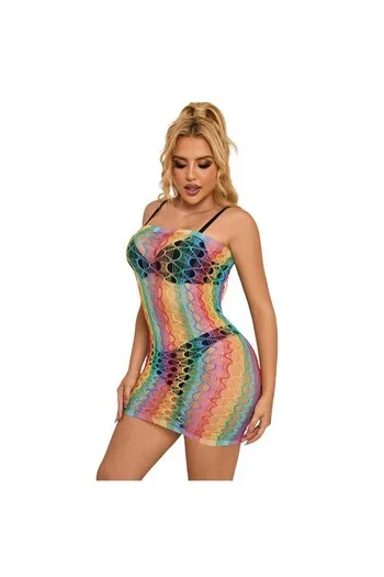 SUBBLIME - 952365 VESTITO A RETE CON SPALLE NUDE ARCOBALENO TAGLIA UNICA