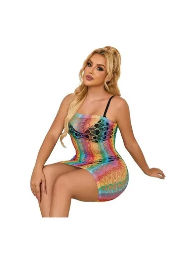 SUBBLIME - 952365 VESTITO A RETE CON SPALLE NUDE ARCOBALENO TAGLIA UNICA