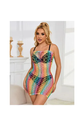 SUBBLIME - 952365 VESTITO A RETE CON SPALLE NUDE ARCOBALENO TAGLIA UNICA