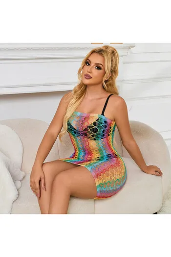 SUBBLIME - 952365 VESTITO A RETE CON SPALLE NUDE ARCOBALENO TAGLIA UNICA