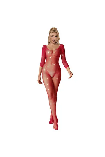SUBBLIME - 952419 BODYSTOCKING A RETE CON STRASS MANICA LUNGA ROSSO XS/M