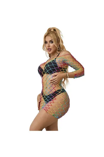 SUBBLIME - 952426 VESTITO A RETE MANICA LUNGA ARCOBALENO TAGLIA UNICA