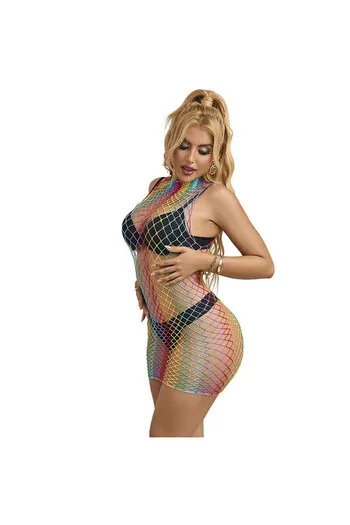 SUBBLIME - 952433 VESTITO A RETE SENZA MANICHE COLLO ALTO ARCOBALENO TAGLIA UNICA