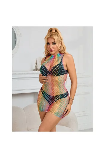 SUBBLIME - 952433 VESTITO A RETE SENZA MANICHE COLLO ALTO ARCOBALENO TAGLIA UNICA