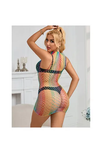 SUBBLIME - 952433 VESTITO A RETE SENZA MANICHE COLLO ALTO ARCOBALENO TAGLIA UNICA