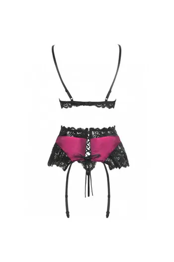 Bordeaux and Black Lingerie Set in Satin and Lace