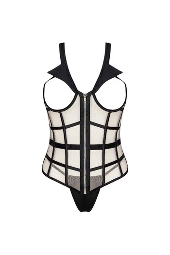Sensual Corset and Thong Set in Black and Beige