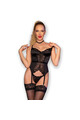 Black Lace and Satin Corset Set - Sensual Lingerie
