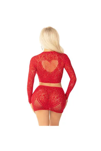 Red Mesh Top and Skirt Set with Crystals - Leg Avenue | Bold and Chic Look