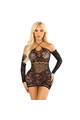 LEG AVENUE - ABITO MINI IN RETE A MANICHE LUNGHE E SPALLE SCOPERTE NERO