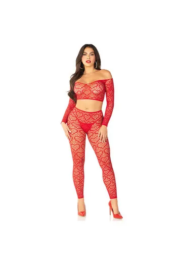 LEG AVENUE - CROP TOP + CALZE ROSSO TAGLIA UNICA