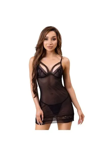 LIVCO CORSETTI FASHION - TIANA LC 20208 CHEMISE + PERIZOMA NERO S/M
