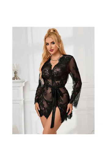 SUBBLIME - 953751 CAMICIA DA NOTTE IN PIZZO + PERIZOMA NERO S/M