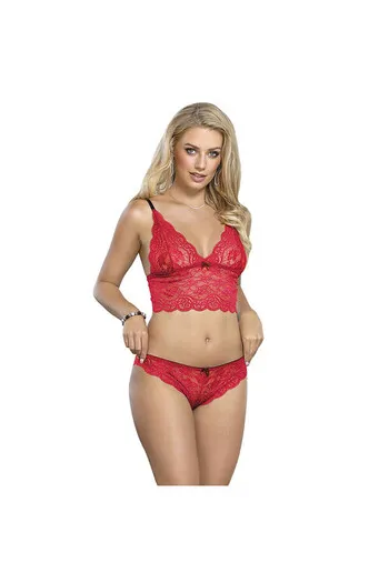 SUBBLIME - 953904 CAMICIA DA NOTTE IN SETA E PIZZO + SLIP ROSSO L/XL