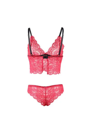 SUBBLIME - 953904 CAMICIA DA NOTTE IN SETA E PIZZO + SLIP ROSSO L/XL