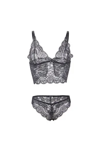 SUBBLIME - 953911 CAMICIA DA NOTTE IN SETA E PIZZO + SLIP NERO S/M