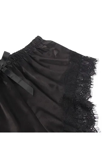 SUBBLIME - 953935 VESTAGLIA DA NOTTE CASUAL IN SETA + PANTALONI IN PIZZO NERO S/M