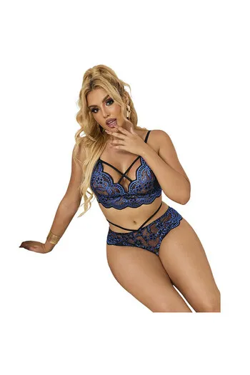 SUBBLIME - 954062 REGGISENO + SLIP PIZZO BLU S/M