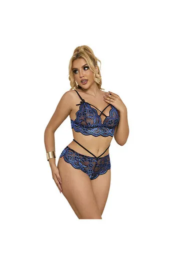 SUBBLIME - 954062 REGGISENO + SLIP PIZZO BLU S/M