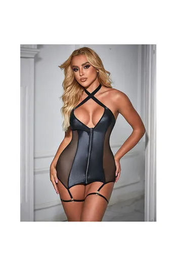 SUBBLIME - 954451 ABITO SEXY IN RETE PELLE NERO L/XL
