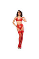 Red lace lingerie set with garter belt and thong