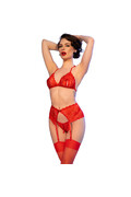 Set lingerie rosso in pizzo con reggicalze e tanga