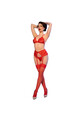 Set lingerie rosso in pizzo con reggicalze e tanga