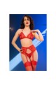 Red lace lingerie set with garter belt and thong