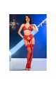 Set lingerie rosso in pizzo con reggicalze e tanga