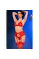 Red lace lingerie set with garter belt and thong