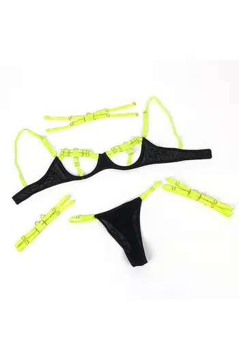 SUBBLIME - 955274 COMPLETO REGGISENO CON COLLANA E DETTAGLI GAMBA VERDE FLUORESCENTE S/M