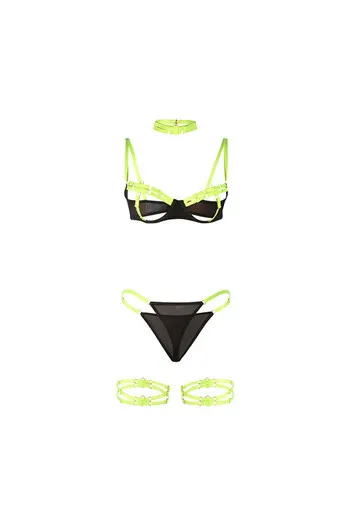 SUBBLIME - 955281 COMPLETO REGGISENO CON COLLANA E DETTAGLI GAMBA VERDE FLUO L/XL