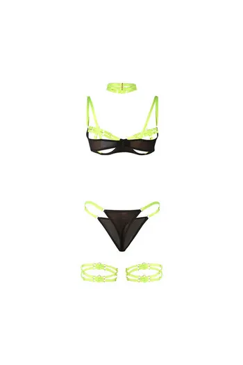 SUBBLIME - 955281 COMPLETO REGGISENO CON COLLANA E DETTAGLI GAMBA VERDE FLUO L/XL