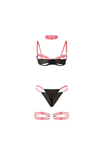 SUBBLIME - 955304 COMPLETO REGGISENO CON COLLANA E DETTAGLI GAMBA ROSA FLUO L/XL