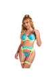 SUBBLIME - 955311 COMPLETO REGGISENO CON PIZZO E LINEE GIARRETRICI VERDE E BLU S/M