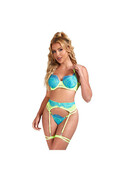 SUBBLIME - 955311 COMPLETO REGGISENO CON PIZZO E LINEE GIARRETRICI VERDE E BLU S/M