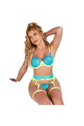 SUBBLIME - 955328 COMPLETO REGGISENO CON PIZZO E LINEE GIARRETRICI VERDE E BLU L/XL