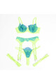 SUBBLIME - 955328 COMPLETO REGGISENO CON PIZZO E LINEE GIARRETRICI VERDE E BLU L/XL