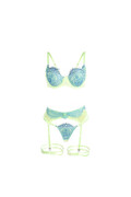 SUBBLIME - 955328 COMPLETO REGGISENO CON PIZZO E LINEE GIARRETRICI VERDE E BLU L/XL