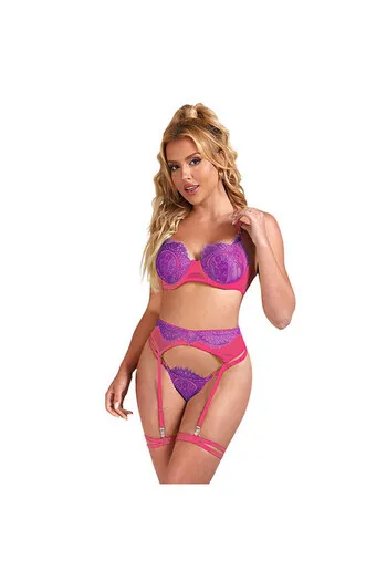 SUBBLIME - 955359 COMPLETO REGGISENO CON PIZZO E GIACCHETTI ROSA E VIOLA S/M