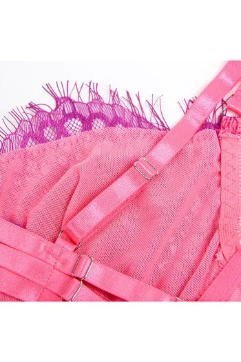 SUBBLIME - 955366 COMPLETO REGGISENO CON PIZZO E LINEE DI GIARRETTIERA ROSA E VIOLA L/XL