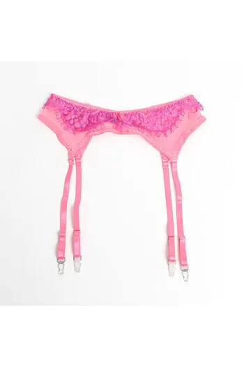 SUBBLIME - 955366 COMPLETO REGGISENO CON PIZZO E LINEE DI GIARRETTIERA ROSA E VIOLA L/XL