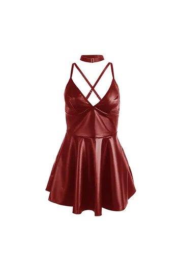 SUBBLIME - 955403 ABITO CON SPALLINE IN PELLE BORDEAUX L/XL