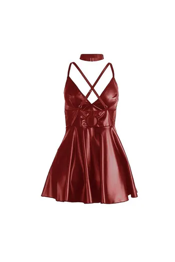 SUBBLIME - 955403 ABITO CON SPALLINE IN PELLE BORDEAUX L/XL