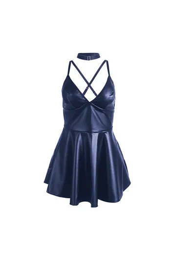 SUBBLIME - 955410 ABITO CON SPALLINE IN PELLE BLU S/M