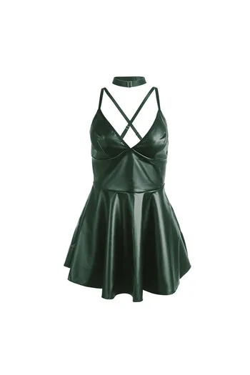 SUBBLIME - 955441 ABITO CON SPALLINE IN PELLE VERDE L/XL